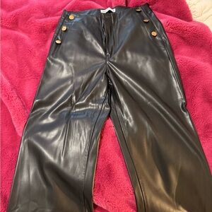 Zara Black Leather Pants with Gold Detail
